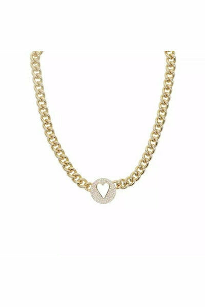 Pave Heart Chain Necklace