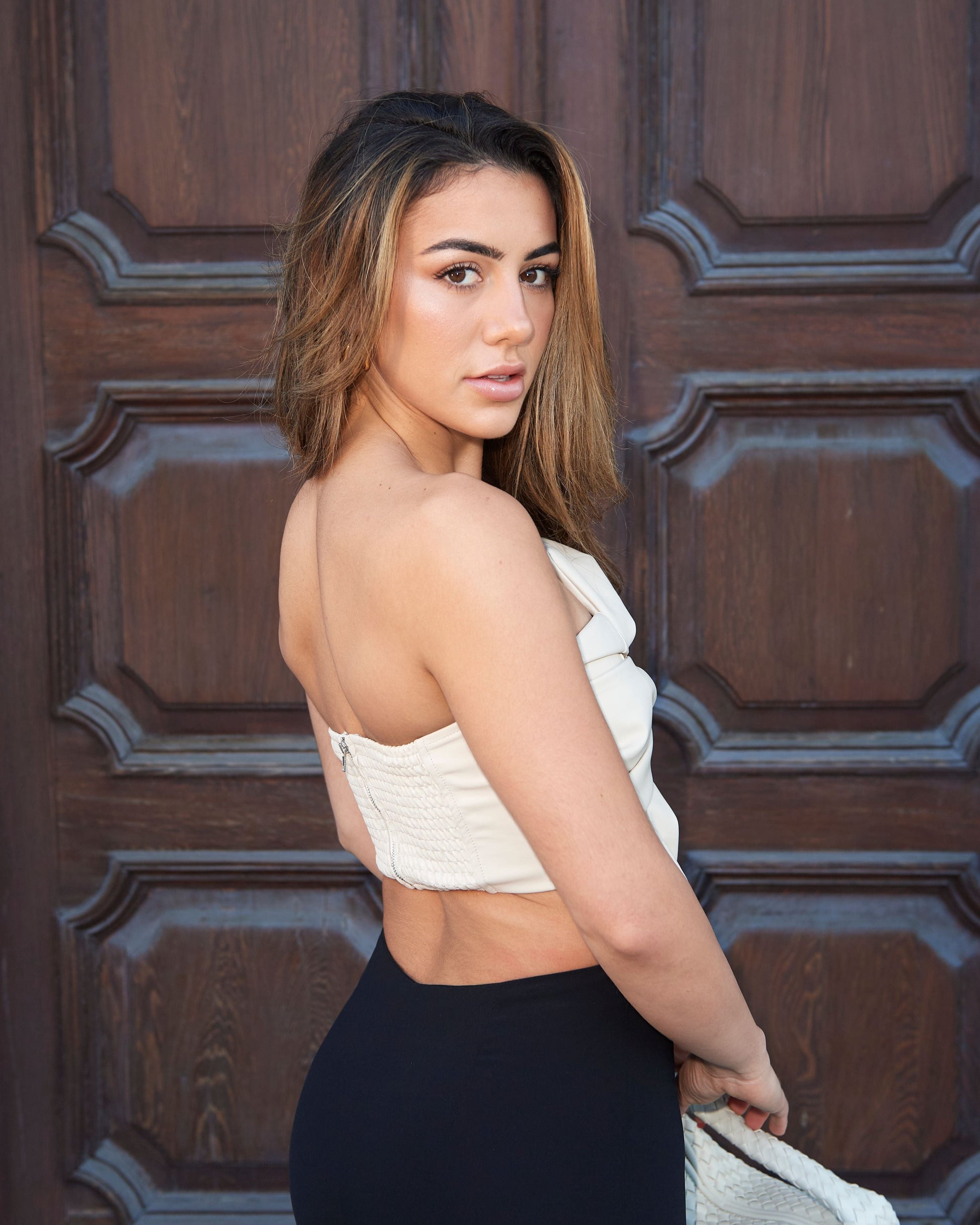 Aria Faux Leather Bow Top